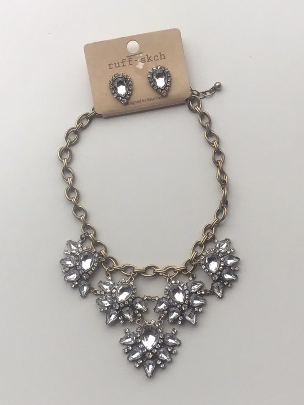Jewel rhinestone chunky chain statement necklace and earrings set